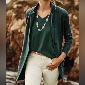 J. Jill Cotton Blend Textured Sweater-Jacket Single Button Patch Pockets LP